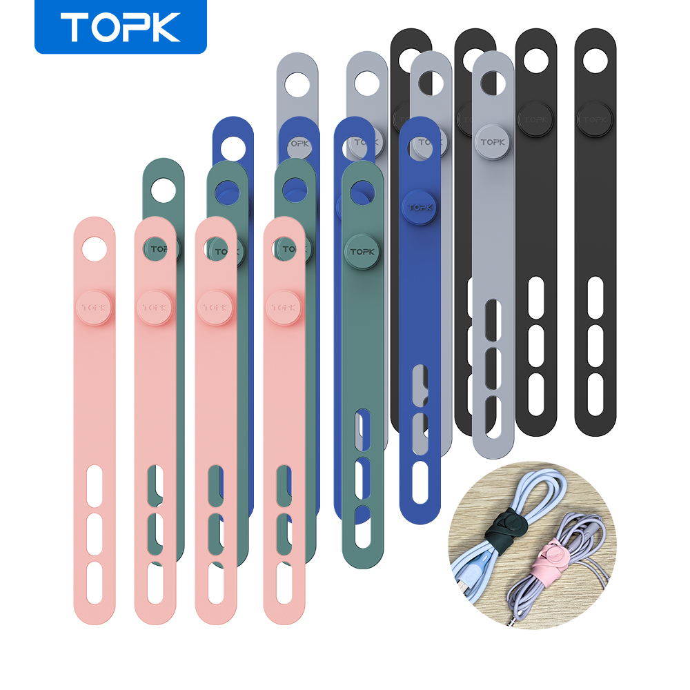 Lazo de silicona TOPK, organizador de cables de alta resistencia reutilizable de color surtido para sujetar cables y cables