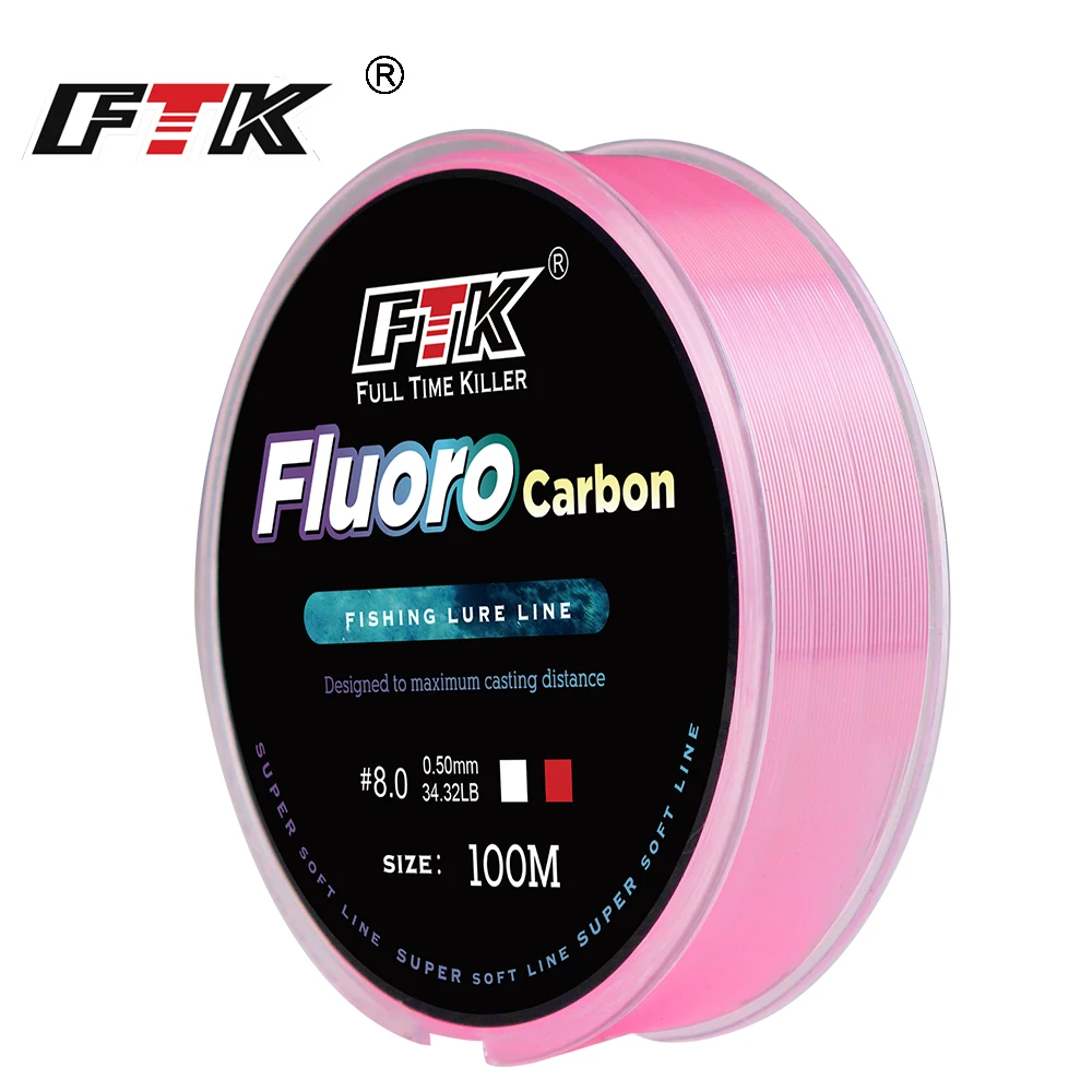 FTK 100m 4.13-34.32LB Fluorowęglowa żyłka wędkarska 0.14mm-0.5mm różowa żyłka wędkarska z włókna węglowego Super miękka żyłka Pesca