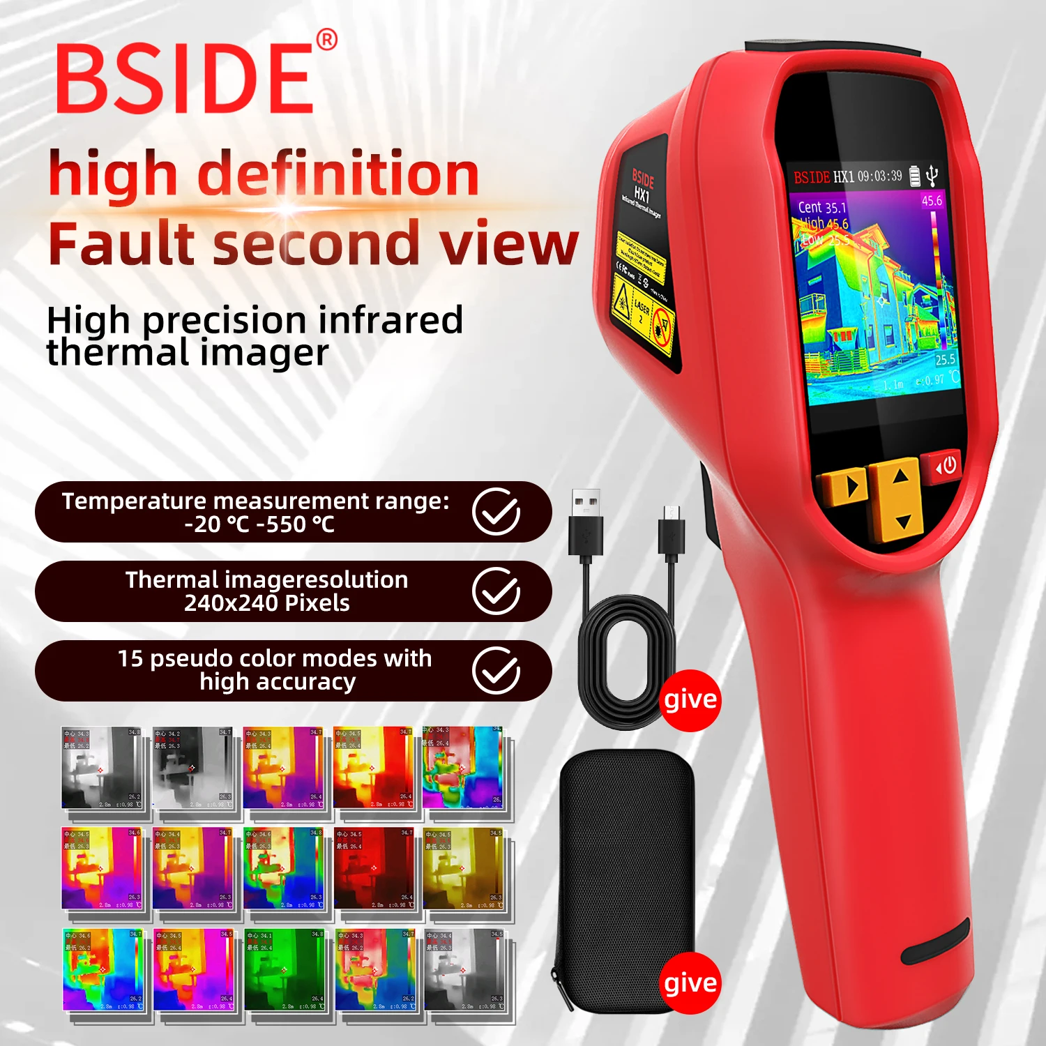 BSIDE Handheld Thermal Imaging Camera 240X240 Temperature Meter For Repair PCB Automobile Pipeline Detection Power inspection