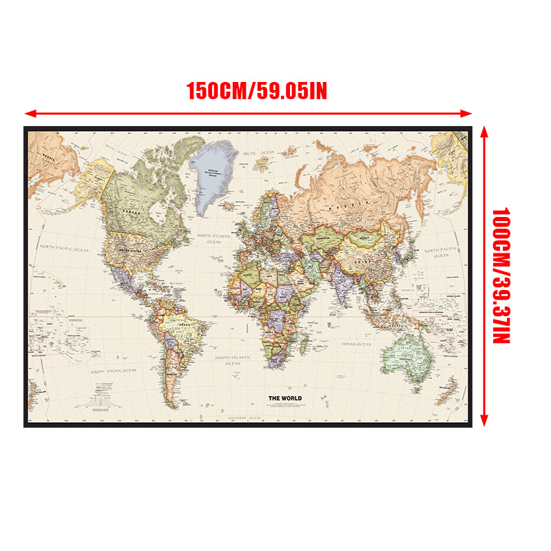 150*100cm 레트로지도 세계지도 부직포 캔버스 회화 벽 장식 미술 그림 포스터 교실 사무실 학교 용품