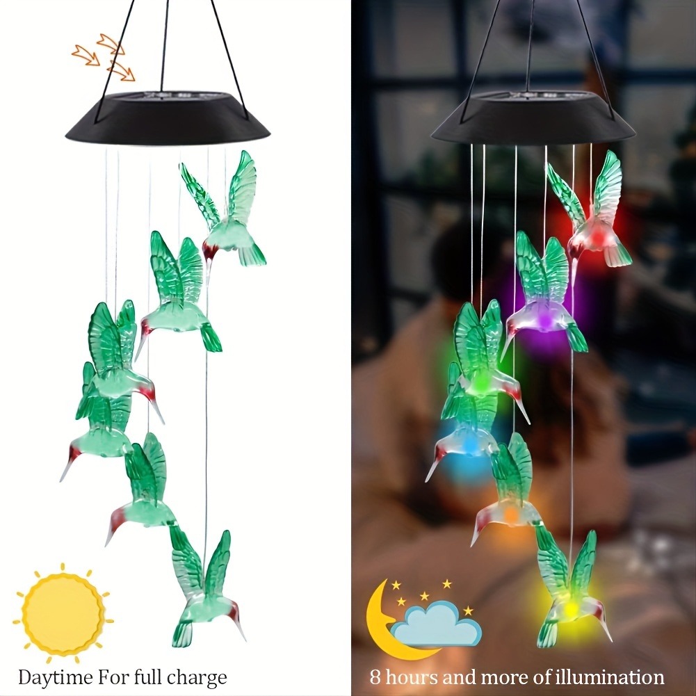 Campanas de viento solares Led que cambian de Color, mariposa, libélula, colibrí, impermeables para exteriores, regalos de cumpleaños, 1 ud.