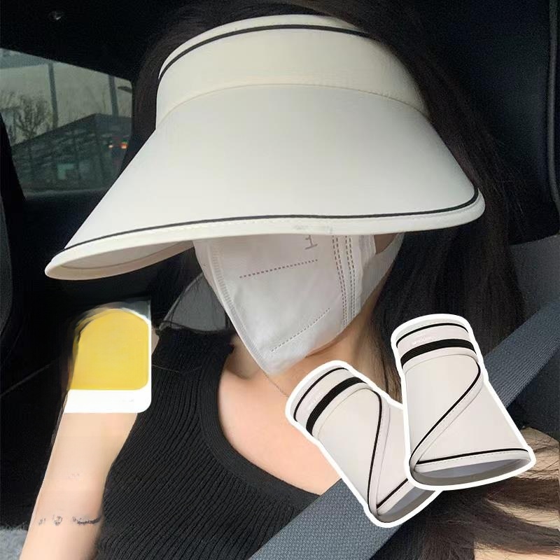 Women's Summer UV Protection Hat UPF50 Foldable Wide Brim Cycling Sun Hat Emp Top Capacious Pocket Handkerchief Brand Páng Hán