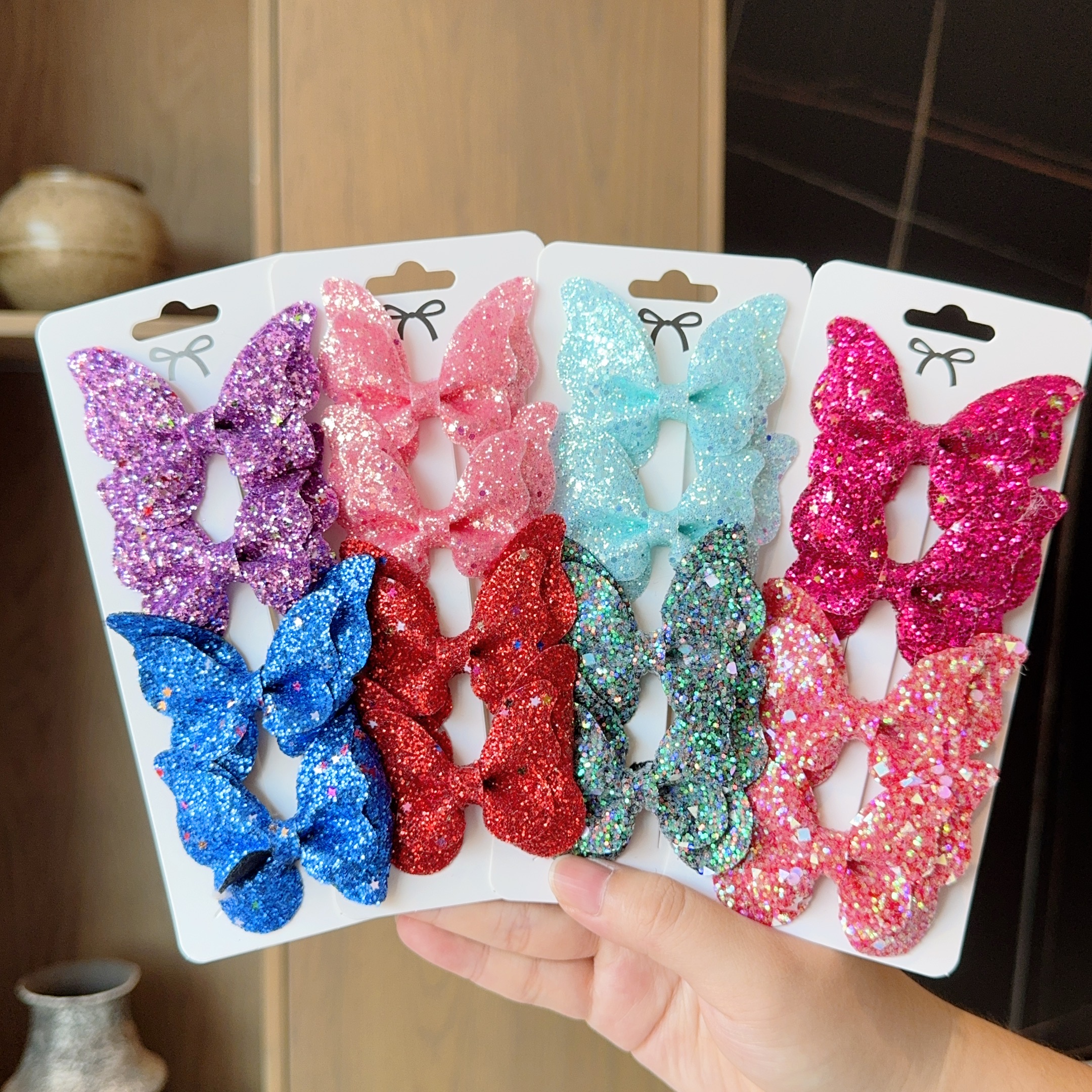 4 pçs sólido borboleta arcos de cabelo e grampos de cabelo do bebê meninas couro crianças acessórios de cabelo grampos presilhas presente