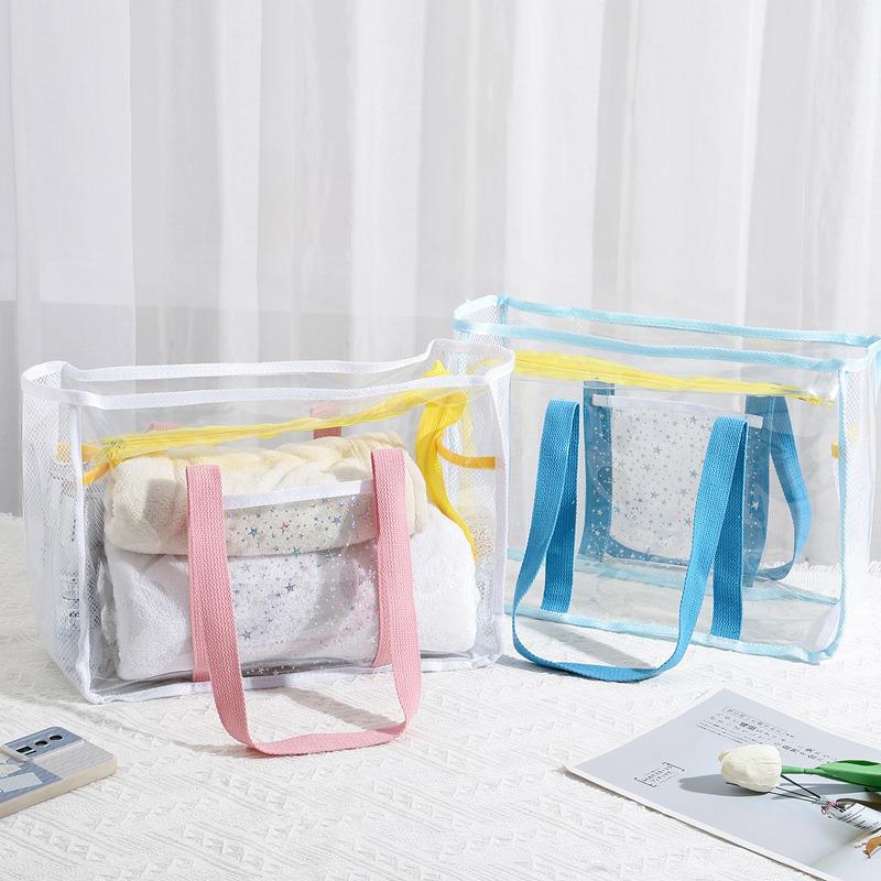 Conveniente ins estilo pvc transparente saco de praia bolsa fena saco de viagem organizador de armazenamento ao ar livre ...