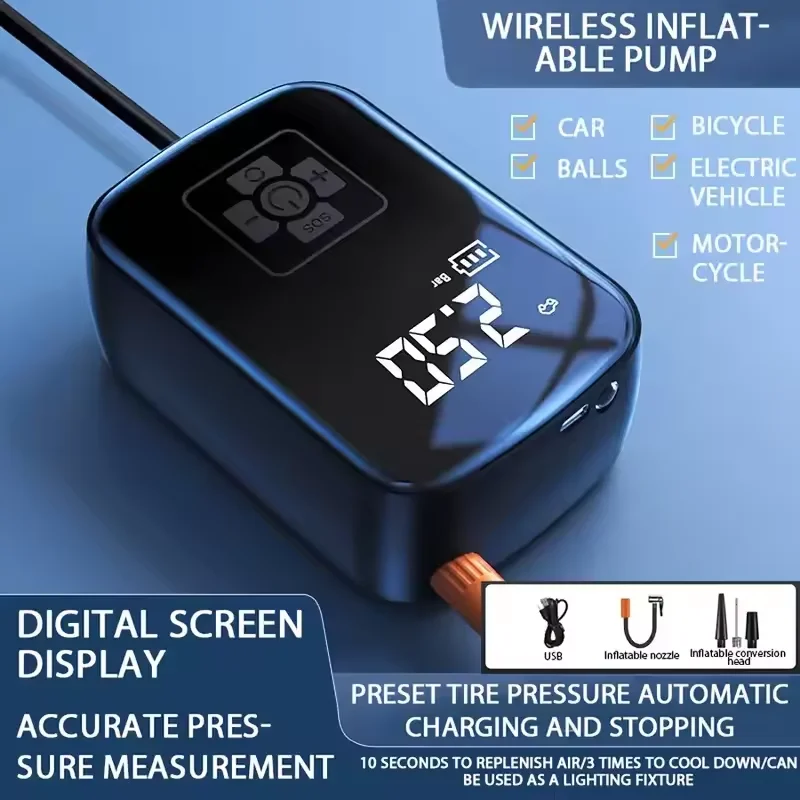 LEIBOO-bomba de aire eléctrica con cable/inalámbrica, compresor de aire para coche, Inflador de neumáticos para motocicleta, bicicleta, barco, bolas de neumáticos automáticas