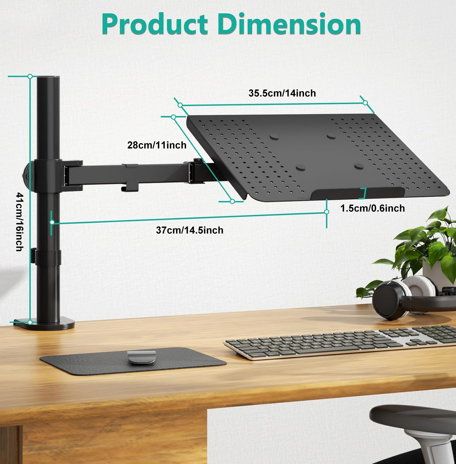 Laptop stand with heat sink can be raised and lowered. Single head laptop stand can rotate 360 ° Black