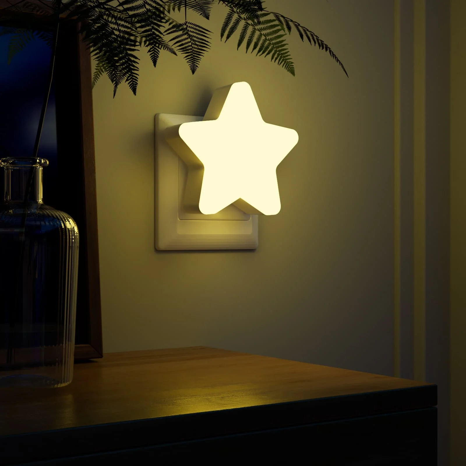 Luces nocturnas con forma de estrella, luces LED con Sensor de luz nocturna, enchufe de encendido/apagado automático para niños, dormitorio, escalera, pasillo, lámparas de noche para cabecera de cama