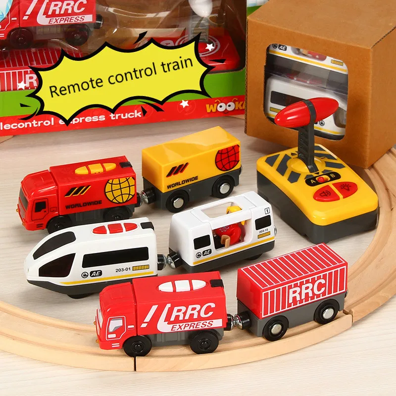 RC ไฟฟ้าชุดรถไฟของเล่นสําหรับเด็กรถ Diecast สล็อตของเล่น Fit สําหรับมาตรฐานรถไฟไม้รถไฟแบตเตอรี่คริสต์มาส Trem ชุด