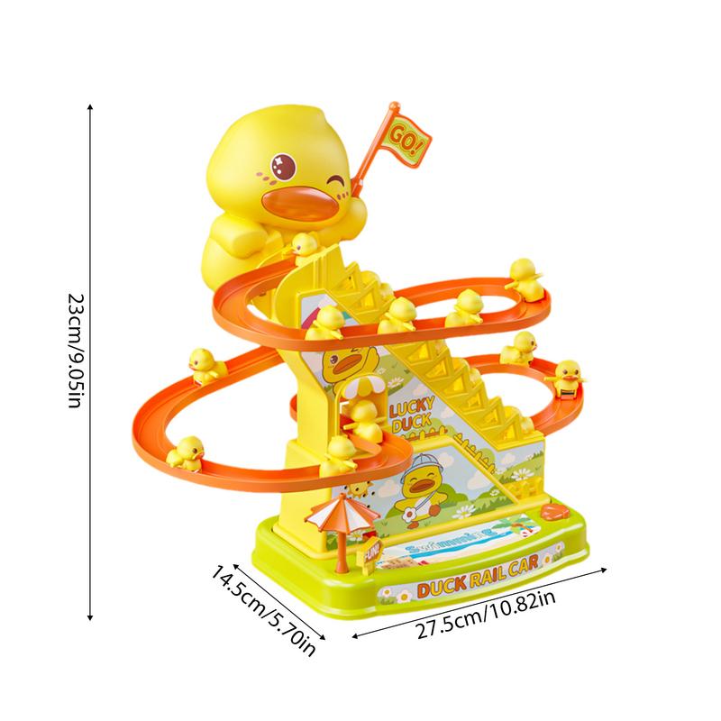 Audible and Visual Little Duck Climbing Stairs Children Electric Track Music Little Yellow Duck Sliding Slide Toys
