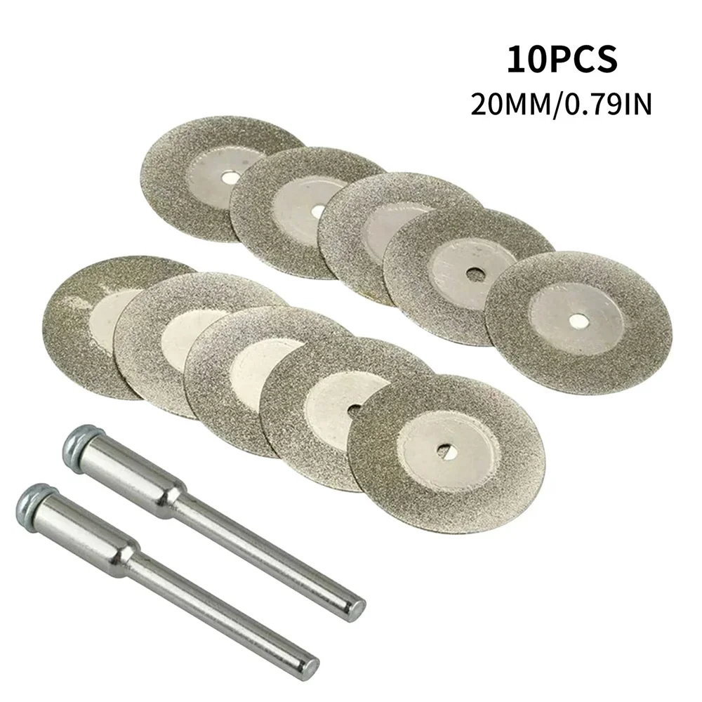 10pcs Diamond Cutting Wheel Sawing Bladings with 2 Connection 20mm Cut Cutter Discs for Rotary Tool
