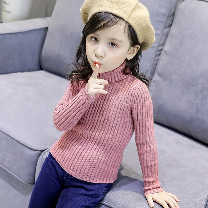 เสื้อสเวตเตอร์คอเต่าในฤดูหนาวเด็กผู้หญิงสำหรับเด็กทารกเสื้อถักแบบสวมหัวสำหรับเด็กผู้ชายเด็กในฤดูใบไม้ร่วง2024