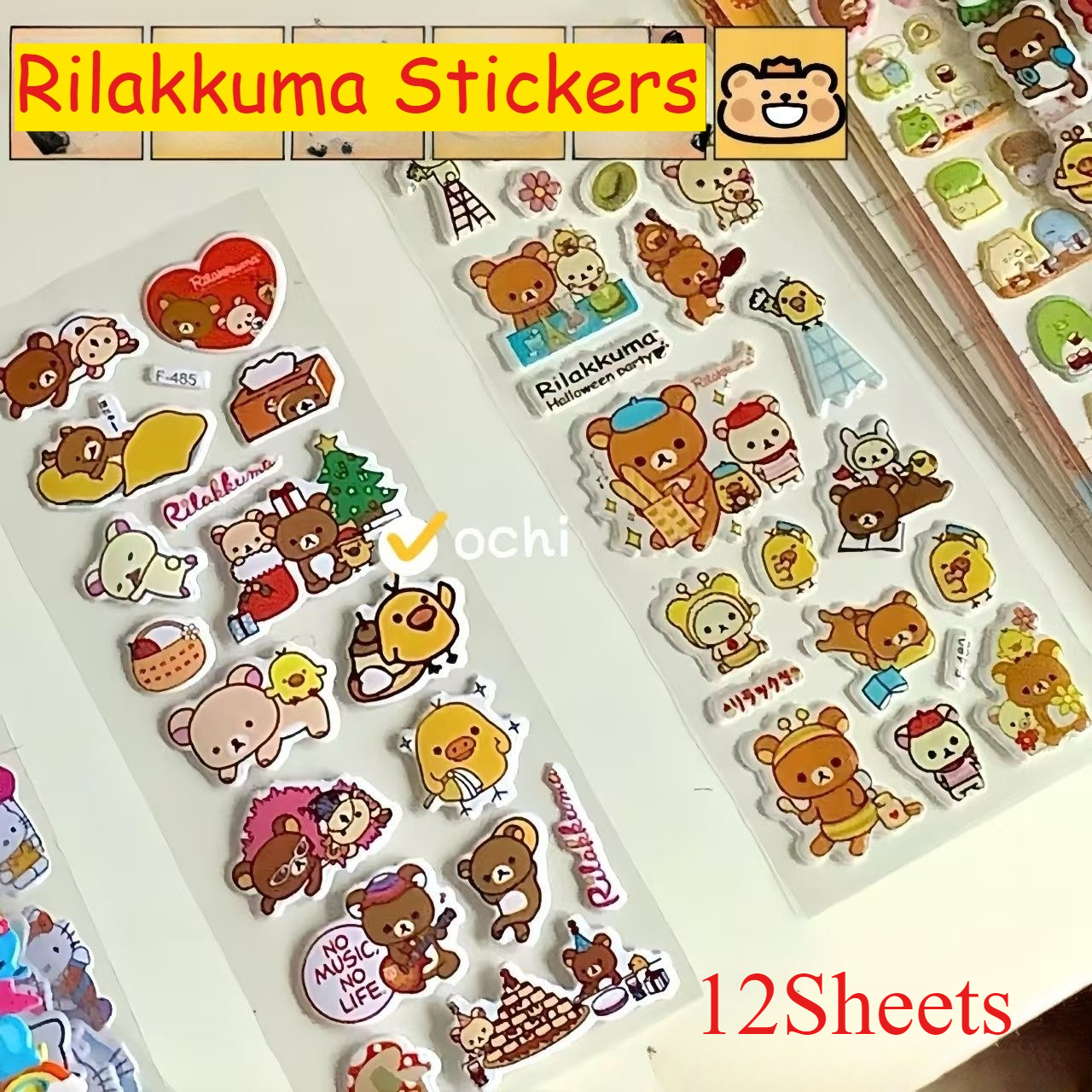 12 folhas dos desenhos animados rilakkuma bolha adesivos kawaii anime tridimensional 3d inchado adesivo em massa crianças meninas diy brinquedos adesivo presente