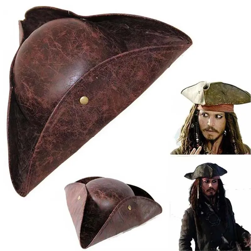Kapelusz kapitana Piracki kapelusz Jack Sparrow Cosplay Vintage Faux Leather Button Masquerade Party Mężczyźni Kobiety Tricorn Hat Pirates Cap