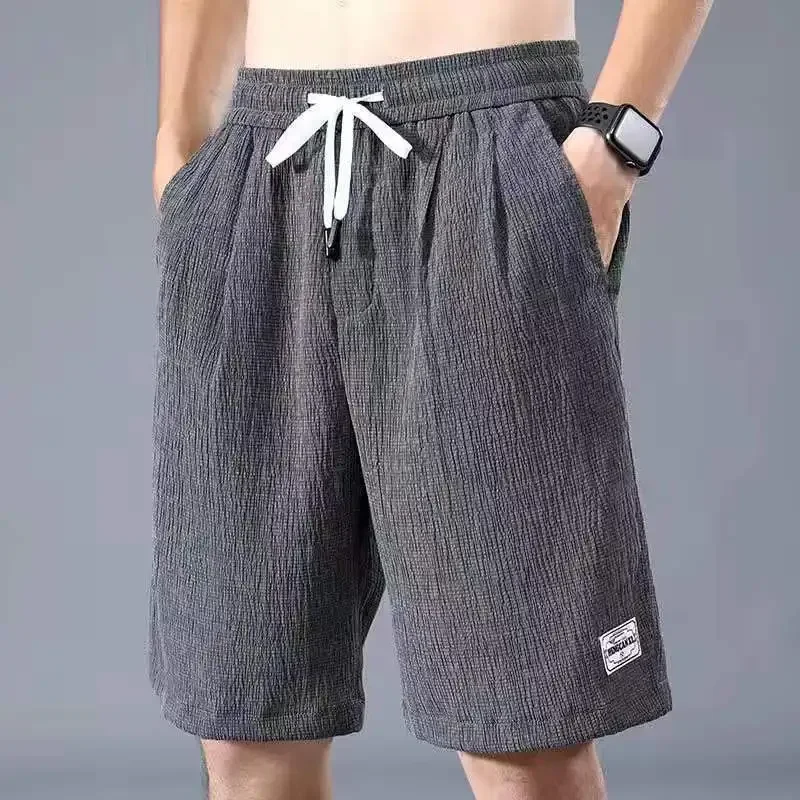 Short décontracté en soie glacée pour hommes, coupe ample, Style d'été, grands pantalons, vêtements d'extérieur polyvalents pour hommes, sous-vêtements confortables