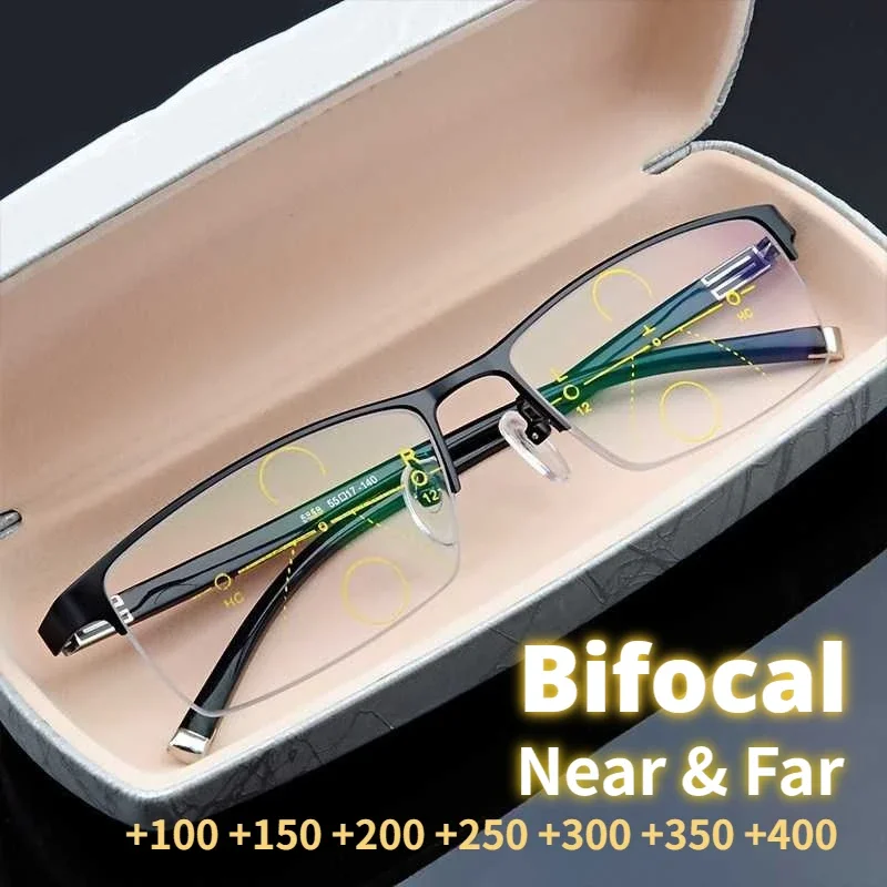 Gafas de lectura bifocales de estilo empresarial para hombres y mujeres, gafas con ajuste de visión progresiva, luz convertida multifocal + 1,0 a + 4,0