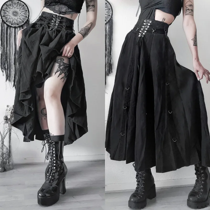 Goth Streetwear Gonna gotica Donna Harajuku Emo Alternativa Grunge Vita alta Fasciatura Gonne a trapezio Y2k E-girl Indie Abbigliamento