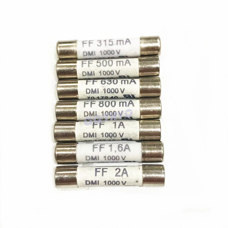 Fusibles cerámicos multímetro 7017240 6,3x32mm FF 315mA FF500mA FF630mA FF800mA FF1A FF1.6A FF2A DMI 1000V fusible de acción rápida 10 Uds