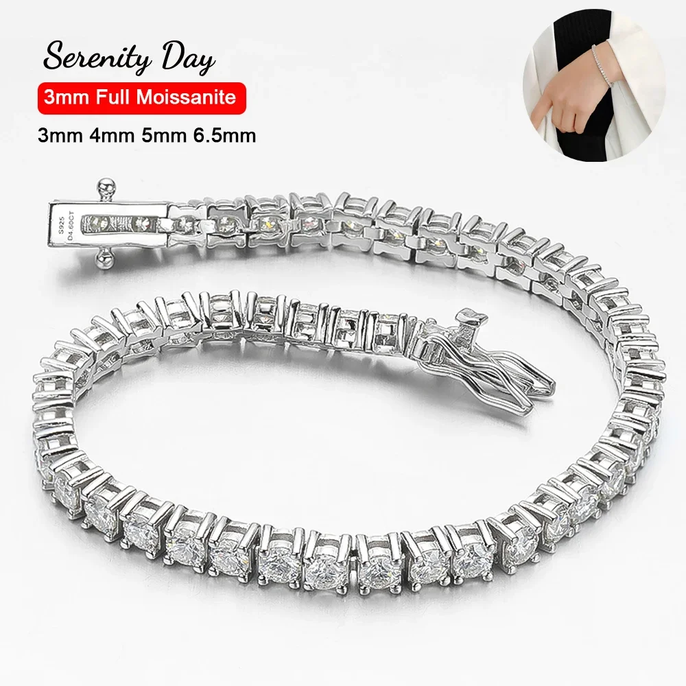 Real D Màu 3Mm 4Mm 5Mm 6.5Mm Full Moissanite Bóng Vòng Đeo Tay Cho Nữ S925 Bạc đĩa Pt950 Mỹ Trang Sức Bán Buôn