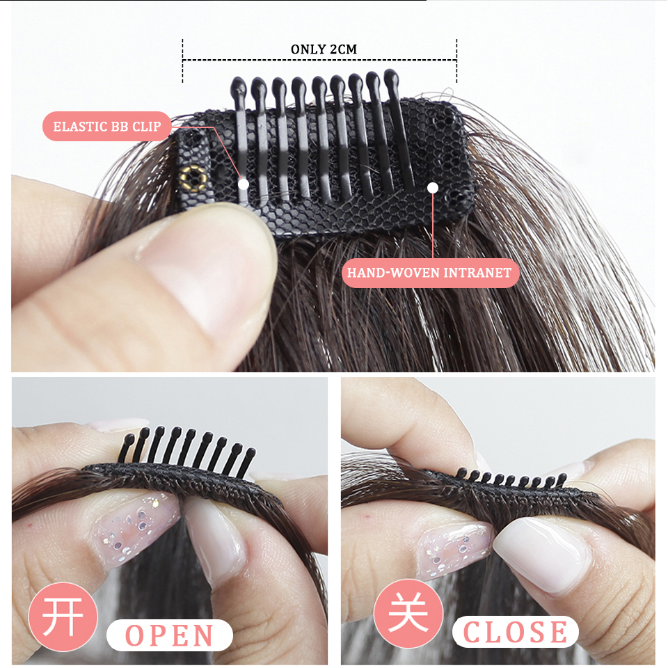 Peluca con flequillo, extensiones de cabello con flequillo sintético para mujer, parte media, postizo con flequillo de dos lados, extensiones con Clip, cabello invisible