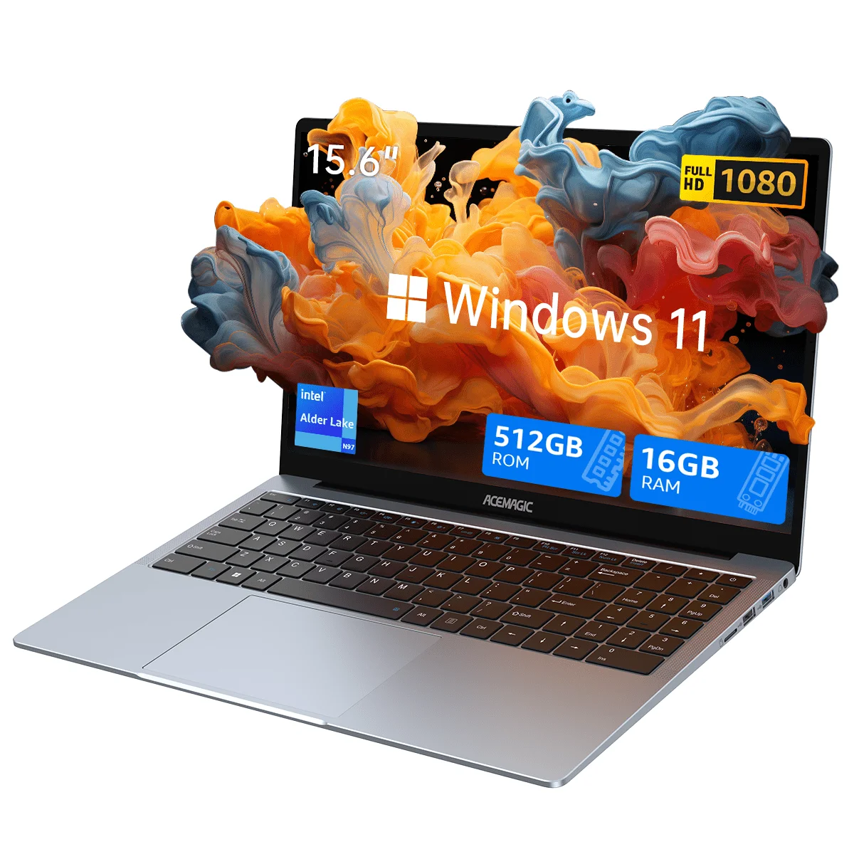 ACEMAGIC Laptop 15.6'' FHD Intel Alder Lake N97 fino a 3,6GHz 16GB DDR4 512GB SSD con Windows 11