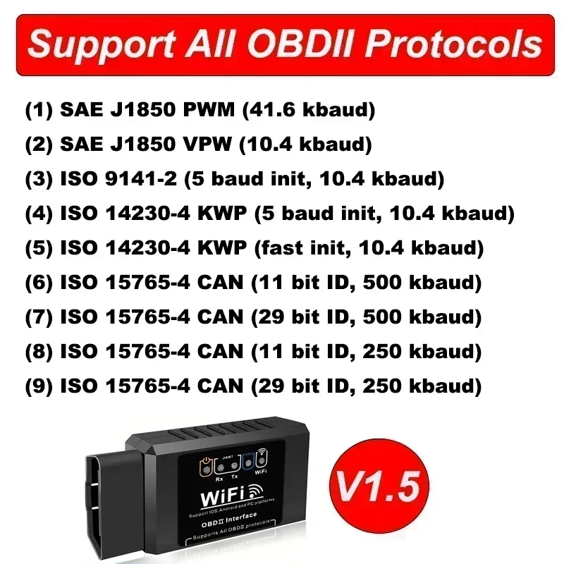 Wifi elm327 obd2 leitor de código scanner v1.5 ferramentas de diagnóstico do carro verificar falhas do motor para android/ios/windows 16pin obd2 interface
