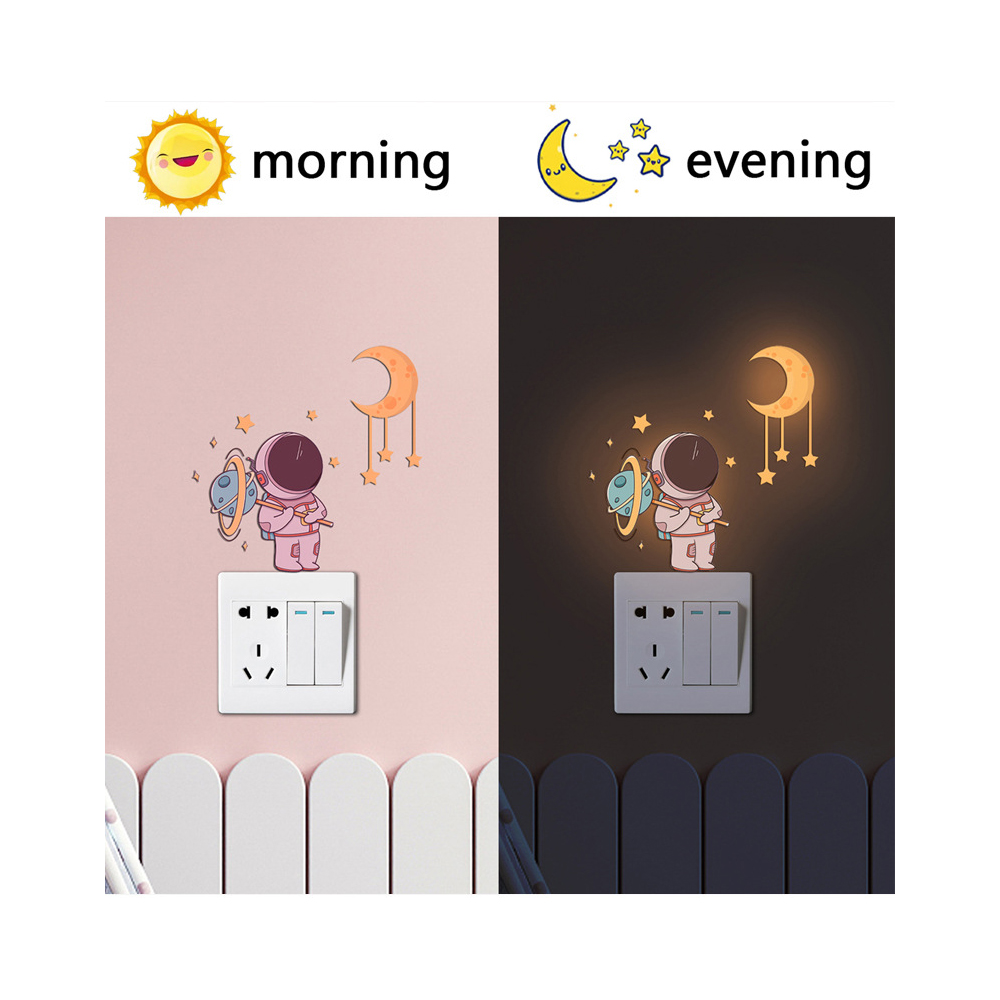 Pegatinas de pared autoadhesivas luminosas para interruptor del hogar, azul, rosa, verde, astronauta, estrella, Luna, brillan en la oscuridad, calcomanía DIY para dormitorio de niños