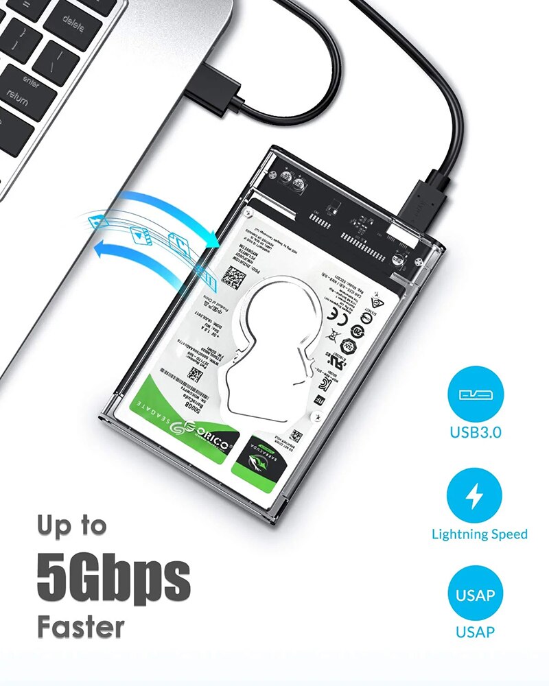 Scatole per dischi rigidi Custodia per disco rigido da USB 3.0 a SATA III Custodia per disco rigido SSD da 2,5 pollici Custodia esterna per disco rigido Custodia per disco rigido esterno