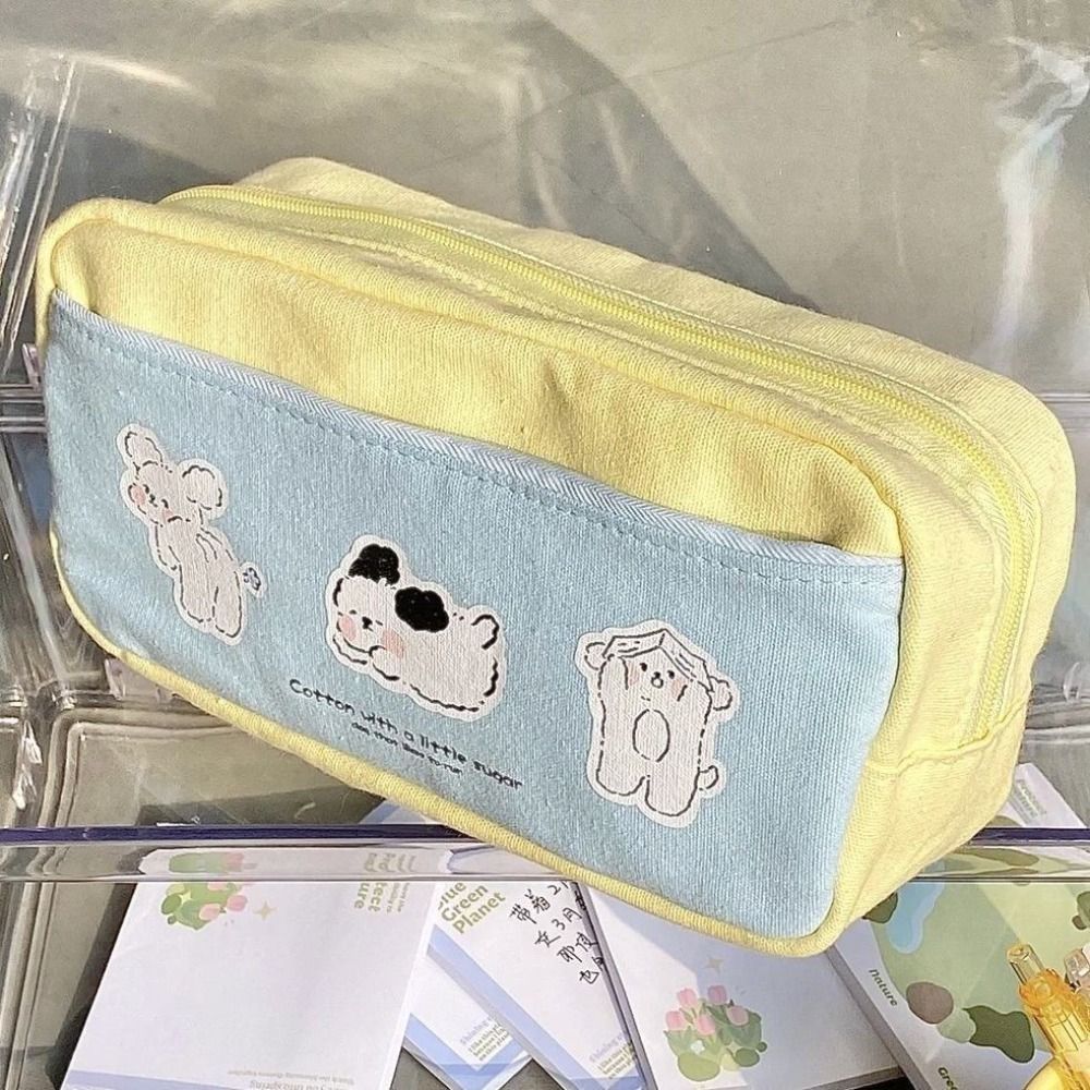 Puppy Print Zipper Pencil Bag Multi-function Stationery Case Cute Storage Bag for Student School Supplies Large-capacity