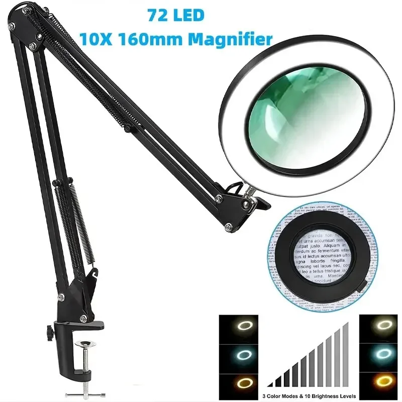 Lupa LED de 3 colores 72LED 8X/10X nueva lupa iluminada USB para reparación de soldador/lámpara de mesa/belleza para el cuidado de la piel