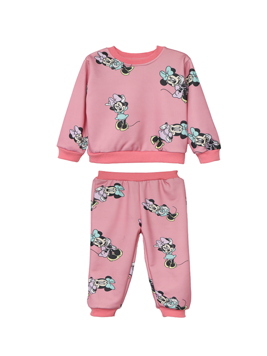 Conjunto de otoño para niñas, ropa para niños, sudaderas con estampado de Minnie + Pantalones deportivos sólidos, conjunto de estampado de moda