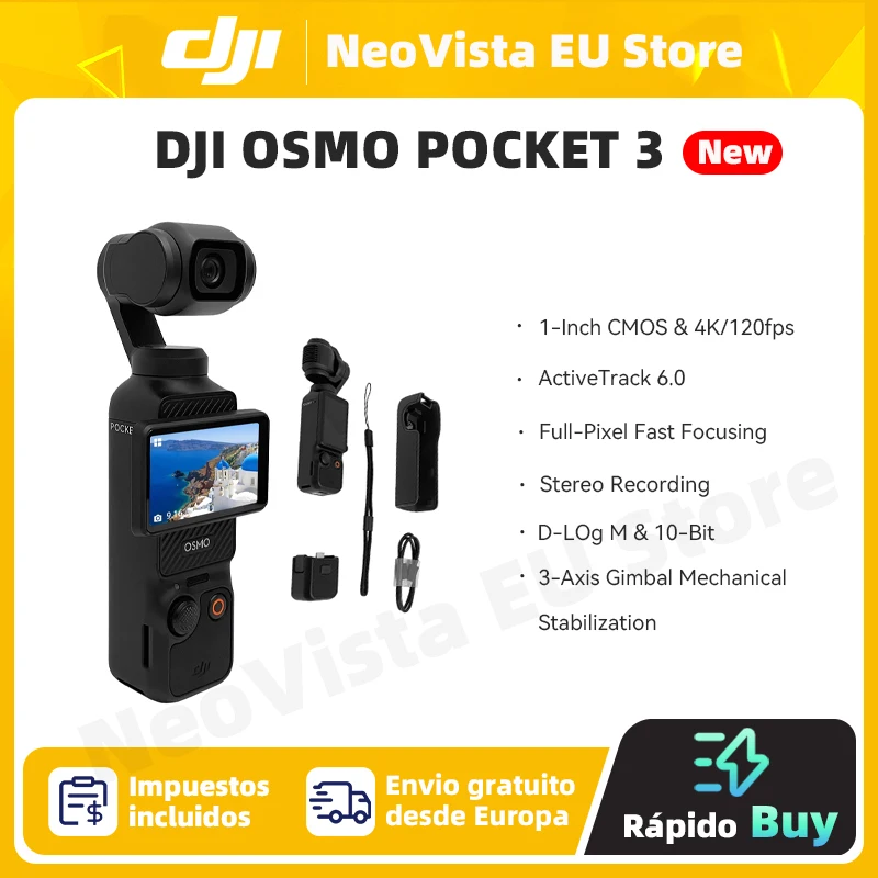 【Estoque da UE】DJI OSMO POCKET 3 ActiveTrack 6.0 Estabilização de três eixos D-Log M Color de 10 bits novo em estoque