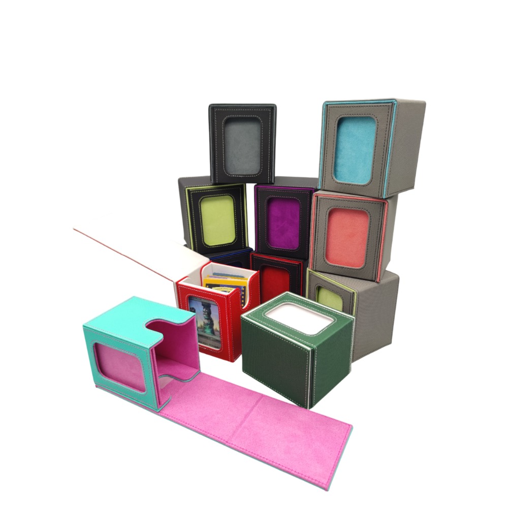 100 + แยกหน้าต่างฝาครอบแนวตั้ง Plug-In กล่อง PU Strong Magnetic Creative Display การ์ดกล่อง Magic The Gathering เกม