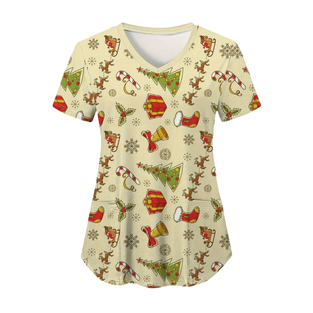 여성용 크리스마스 스크럽 탑, 반팔, V넥 프린트, 플러스 사이즈, 간호, 여름, S-5XL