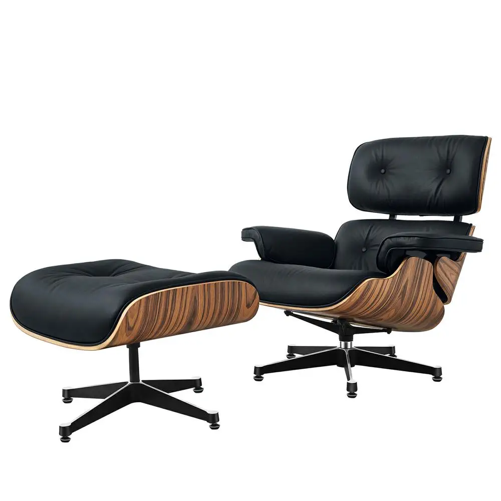 Top Layer Cowhide Classic Recliner Ottoman Light Rosewood Light Walnut Armchair Swivel Lounge Chair Furniture Leisure Chair
