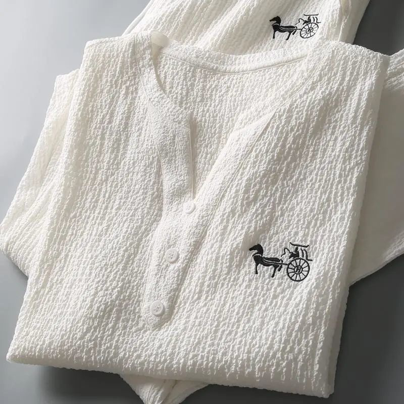 Novo Conjunto Esportivo Casual Masculino 2025 com Decote em V, Bordado, Ajuste Slim, Manga Curta, Conjunto de Duas Peças, Mod...