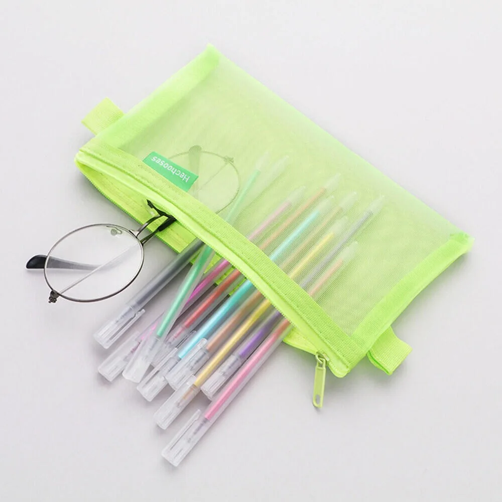 1pc borsa in rete di nylon trasparente visibile borsa per esami di cancelleria per studenti borsa di stoccaggio con cerniera forniture per studio portatili semplici di grande capacità