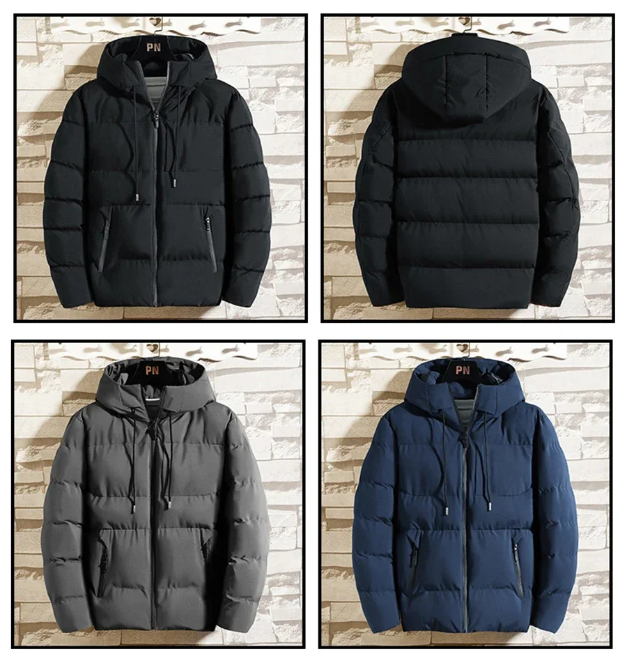 Inverno jaqueta masculina outono quente moda engrossado algodão acolchoado jaquetas com capuz casacos casuais masculino à prova de vento plus size sólido outwear