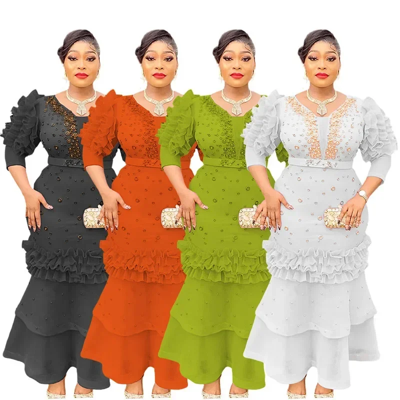 แอฟริกันชุดราตรีสําหรับผู้หญิงฤดูใบไม้ร่วง Elegant แอฟริกาเสื้อผ้า PLUS ขนาดงานแต่งงานชุดยาว Dashiki อังการาชุด Robe