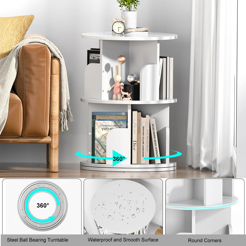 360 Degree Rotating Bookshelf Storage Shelf Children Book Shelf Multi-layer Book Cabinet Storage Rack Household Corner Bookcase