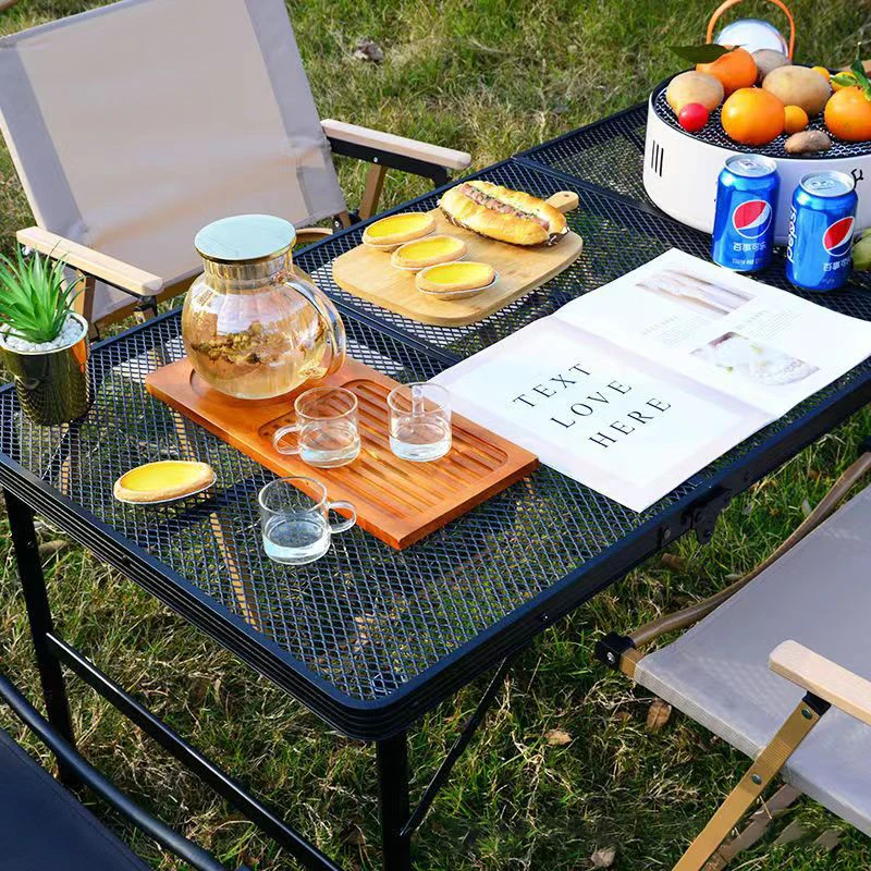 Camping Table Iron Mesh Folding Table Portable Outdoor Camping With Lifting Shelf Aluminium Alloy Dining Table