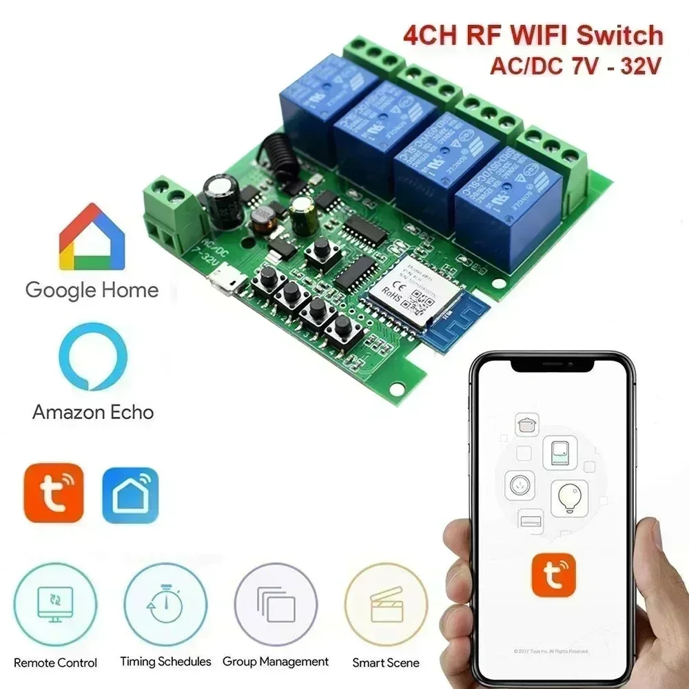 Ewelink 4ch R3 プロ Wifi RFBL 85-265V チャンネルガレージドアカーテンモーターモジュール給湯器ライトスマートスイッチアレックス Google ホーム