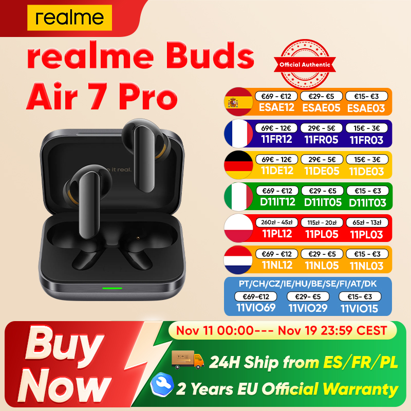 realme Buds Air 7 Pro AI Bluetooth auricular 48 horas de duración de la batería hi-res LHDC 5,0 53dB 5000Hz ruido BT 5,4 IP55 nuevo