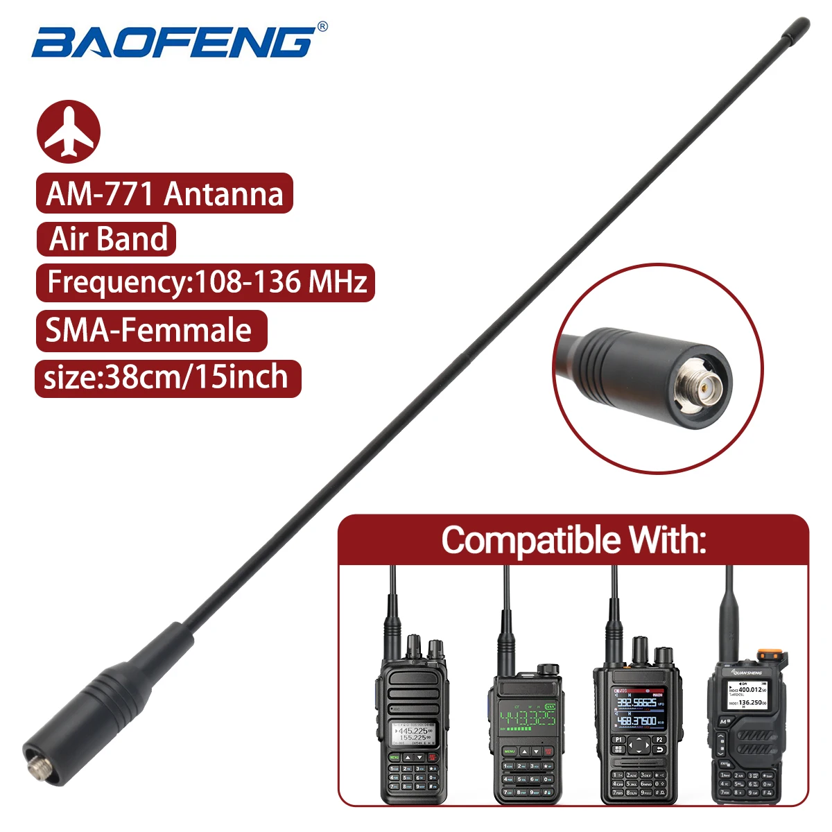 Walkie Talkie AM-771 Air Band Antenne 108-136 MHz SMA-Buchse Antenne für Quansheng UVK5 UVK6 UV5R Plus Baofeng UVK5M Amateurfunk