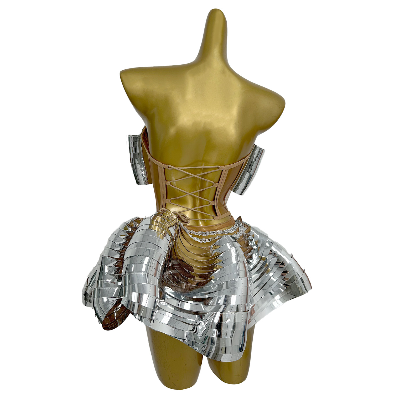 ミニスカート タイト コルセット 2 個セット シルバー 光沢のあるプリーツ スカート 蝶ネクタイ ネクタイ トップ 結婚式 カクテル パーティー イブニング プロムドレス Feidie