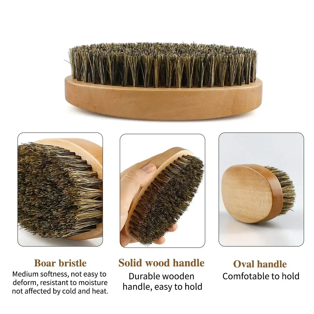 Kit di spazzole per barba in legno con setole di cinghiale con sacchetto regalo Set di pettini per pennelli da barba professionali morbidi per parrucchiere da uomo