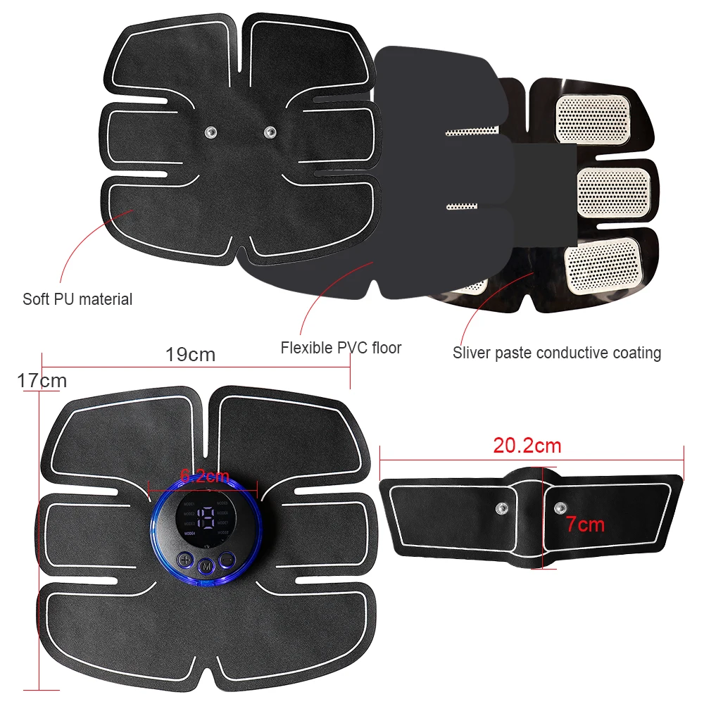 8 モード 19 ギア ABS 刺激装置腹部マッサージ電極筋肉刺激装置フィットネス EMS デバイストレーナー調整ゲルステッカー