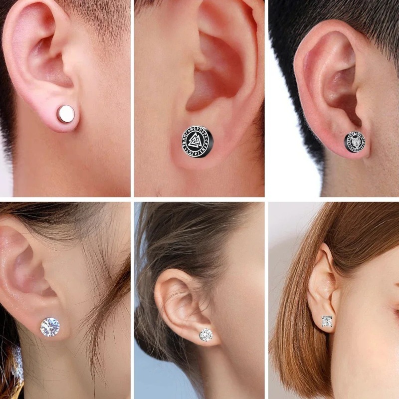 1 par de pendientes magnéticos fuertes de cristal para hombres y mujeres, pendientes magnéticos de circón redondos Punk, joyería para las orejas sin perforación