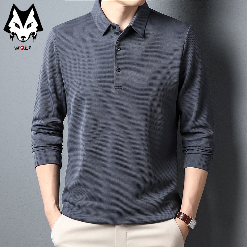 Polo informal de negocios para hombre, camiseta de manga larga, Top liso cómodo de verano