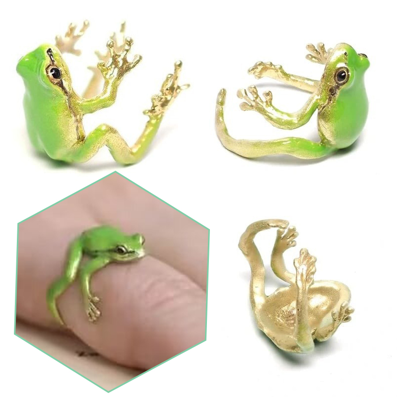 Frösche geformter Ring, verstellbarer offener Froschring für Frauen, niedliches Tier-Geburtstagsfeier, verstellbarer Fingerschmuck, Accessoires, Geschenke
