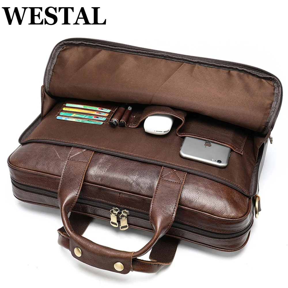 WESTAL Da Nam Công Sở Sứ Giả Cặp Người Da Thật Chính Hãng Da 15.6 "Laptop Túi Xách Nam Túi Xách Tay Đeo Chéo 14 Máy Tính túi